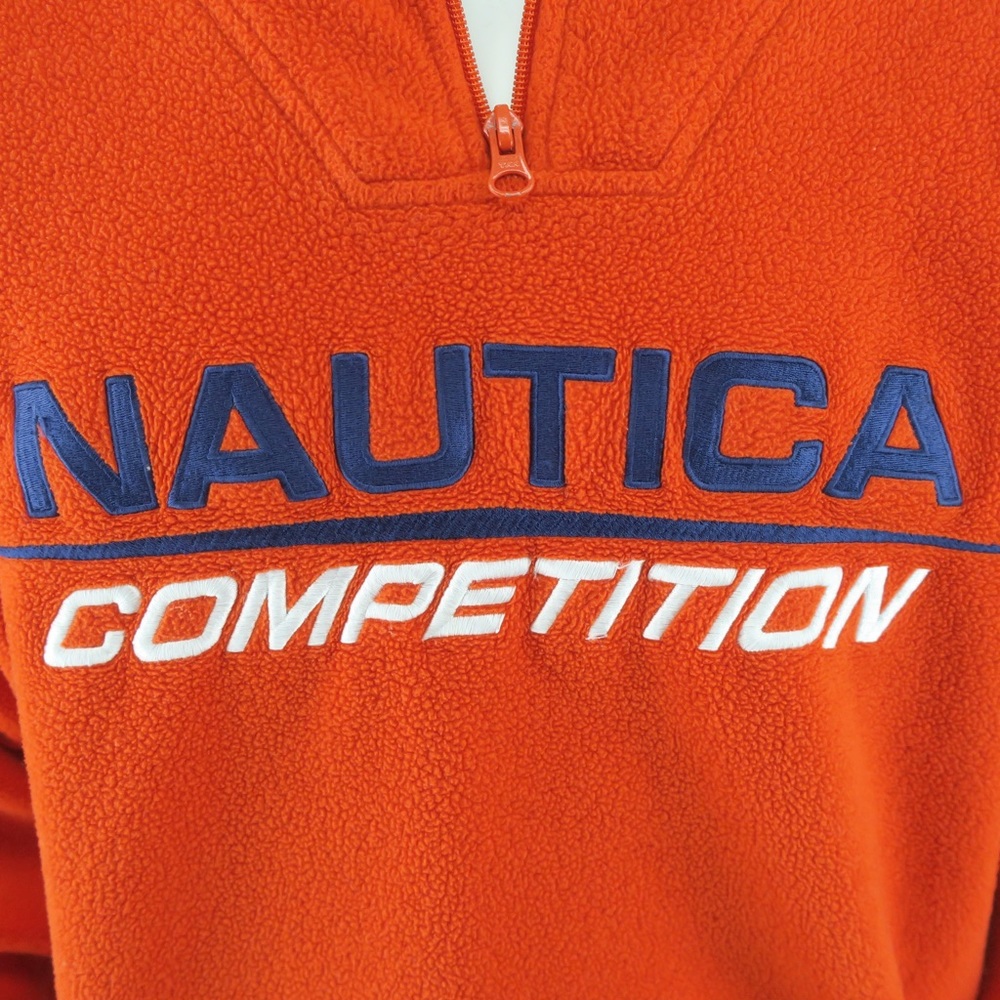 Nautica Competition 1/4 Zip Fleece Pullover Sweater Mens Small Orange - Picture 5 of 9